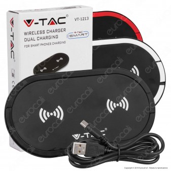 V-Tac VT-1213 Caricatore Wireless 5W+5W Ricarica 2 Dispositivi Colore Nero - SKU 7739 / 7740 / 7741