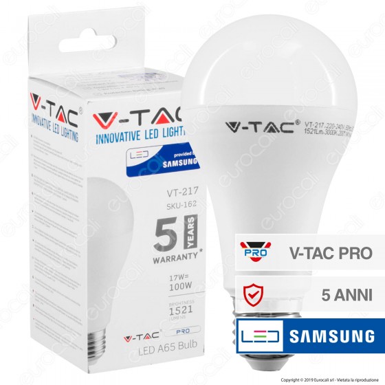 V-Tac PRO VT-217 Lampadina LED E27 17W Bulb A66 Chip Samsung - SKU 162 / 163 / 164 V-Tac PRO VT-217 Lampadina LED E27 17W Bulb A66 Chip Samsung - SKU 162 / 163 / 164