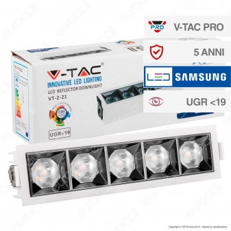 V-Tac PRO VT-2-21 Faretto LED SMD 20W da Incasso Rettangolare 12° CRI≥90 Chip Samsung - SKU 981 / 980 / 979