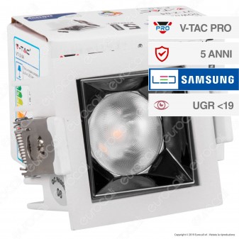 V-Tac PRO VT-2-04 Faretto LED SMD 4W da Incasso Quadrato 38° CRI≥90 Chip Samsung - SKU 987 / 986 / 985