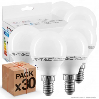 30 Lampadine LED V-Tac VT-2266 Super Saver Pack E14 5,5W MiniGlobo P45 - Pack Risparmio
