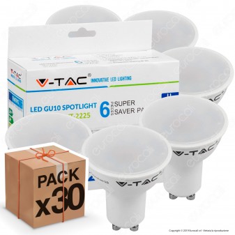 30 Lampadine LED V-Tac VT-2225 Super Saver Pack GU10 5W Spotlight 110° - Pack Risparmio