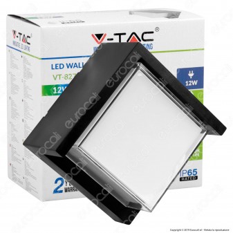 V-Tac VT-827 Lampada LED da Muro 12W Wall Light Colore Nero Forma Quadrata - SKU 8539 / 8540