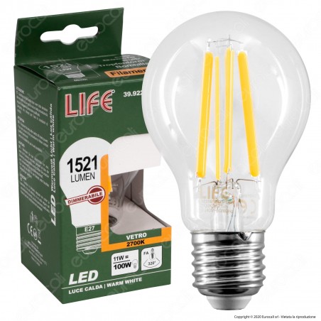Life Lampadina LED E27 11W Bulb A60 Filamento Dimmerabile - mod. 39.922165CD