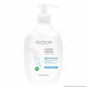 Glenova Cosmetics Sapone Liquido Mani e Viso Igienizzante con Antibatterico - Flacone da 500ml