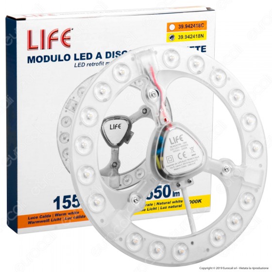 Life Modulo LED Circolina con Magnete Ø185mm 18W per Plafoniere - mod. 39.942418C / 39.942418N Life Modulo LED Circolina con Magnete Ø185mm 18W per Plafoniere - mod. 39.942418C / 39.942418N