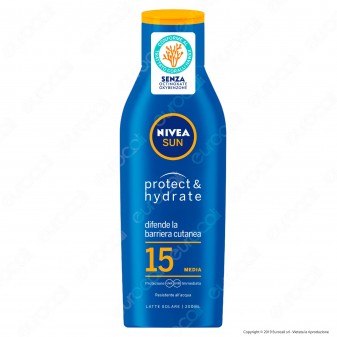 Nivea Sun Latte Solare Protect & Hydrate Crema Idratante Resistente all'Acqua FP 15 - Flacone da 200ml