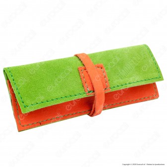 Il Morello Portacartine in Vera Pelle Colore Verde e Arancione Fatto a Mano 
