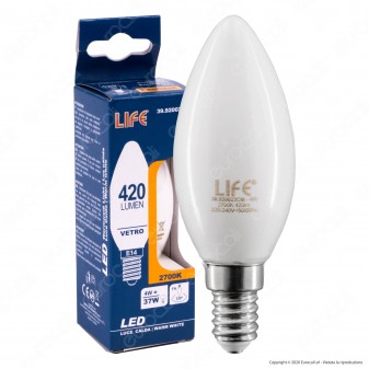 Life Lampadina LED E14 Filament 4W Candela Milky Vetro Bianco - mod. 39.920022CM / 39.920022CM3