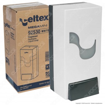 Celtex Megamini White Dispenser a Rabbocco per Sapone Liquido e Gel Igienizzante Alcolico Mani - Colore Bianco