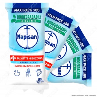 Kit Napisan Salviette Biodegradabili Igienizzanti Formula 0% - 5 Confezioni da 80 Salviette