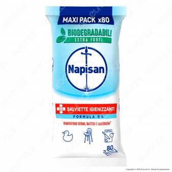 Kit Napisan Salviette Biodegradabili Igienizzanti Formula 0% - 5 Confezioni da 80 Salviette