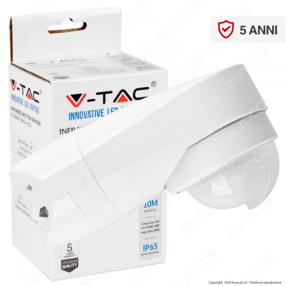 V-Tac VT-8094 Sensore di Movimento a Infrarossi IP65 per Lampadine V-Tac VT-8094 Sensore di Movimento a Infrarossi IP65 per Lampadine