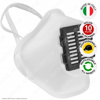 Mascherina Filtrante Rigida in Plastica Colore Bianco Pluriuso Igienizzabile con 10 Filtri in TNT 3 Strati