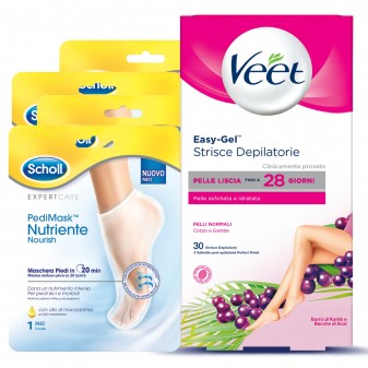 Kit Body Care: Veet Easy Gel Strisce Corpo + Scholl Pedimask Olio di