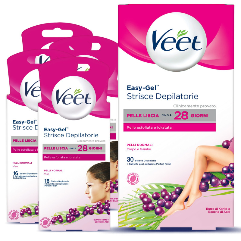 Kit Veet Easy Gel Strisce Depilatorie Viso e Corpo Kit Veet Easy Gel Strisce Depilatorie Viso e Corpo