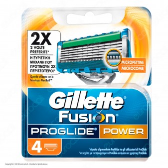 Gillette Fusion Proglide Power Lamette per Rasoio da Uomo - Confezione da 4 Ricariche