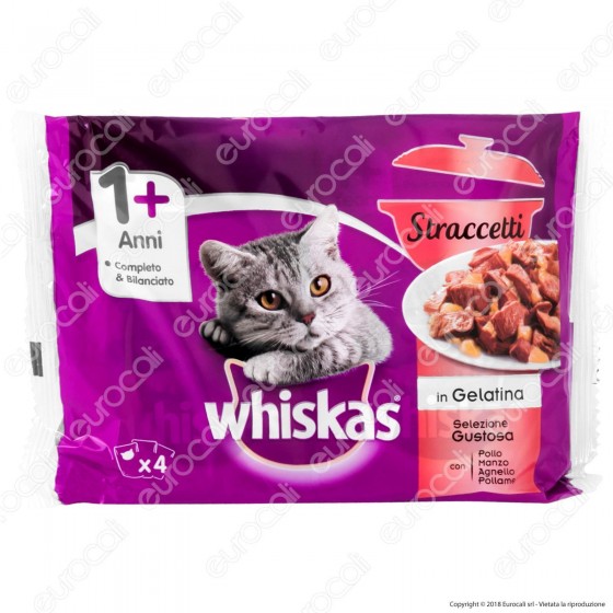 Whiskas Cibo per Gatti Straccetti di Pollo, Manzo, Agnello e Pollame - 4 Bustine da 85g Whiskas Cibo per Gatti Straccetti di Pollo, Manzo, Agnello e Pollame - 4 Bustine da 85g
