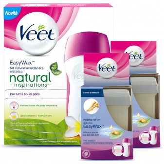 Kit Veet Easy Wax con Ricariche Cera Roll-On Pelli Sensibili