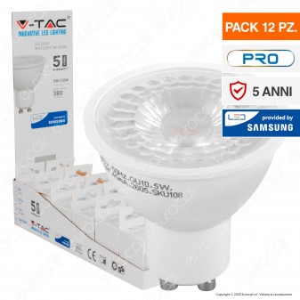 V-Tac PRO VT-275 Confezione 12 Lampadine LED GU10 5W Faretti Spotlight Chip Samsung 38° - SKU 10812