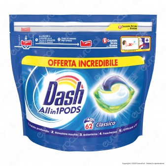 Dash All in 1 Pods Classico Detersivo in Capsule - Confezione da 62 Pastiglie