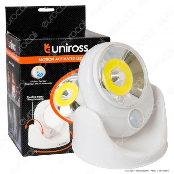 Uniross Luce LED COB 5W con Sensori di Movimento e Base Ruotabile di Uniross Luce LED COB 5W con Sensori di Movimento e Base Ruotabile di