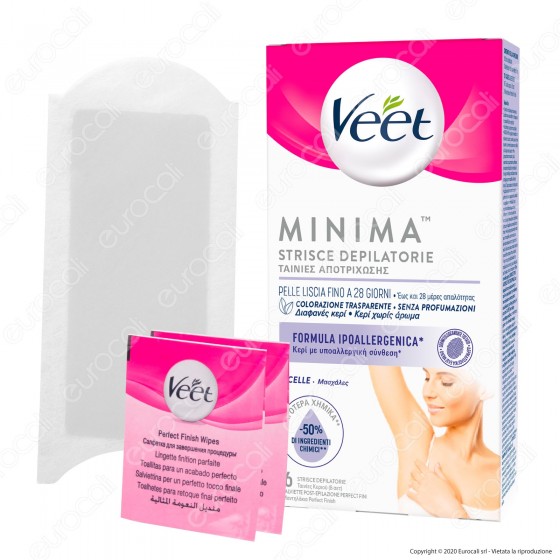 Veet Minima Strisce Depilatorie Ascelle con Formula Ipoallergenica - Confezione 16pz Veet Minima Strisce Depilatorie Ascelle con Formula Ipoallergenica - Confezione 16pz