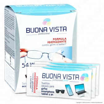 Buona Vista Salviette Igienizzanti Monouso per Occhiali Smartphone Tablet e PC - Confezione da 54 pezzi