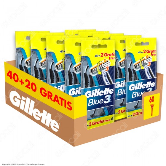 Gillette Rasoio Uomo Blue3 Usa e Getta - Confezione da 60 Rasoi Gillette Rasoio Uomo Blue3 Usa e Getta - Confezione da 60 Rasoi