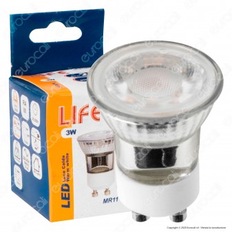 Life Lampadina LED GU10 3W Faretto MR11 Spotlight 38° in Ceramica e Vetro - mod. 39.915016C