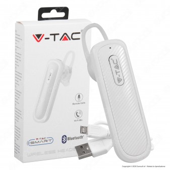V-Tac VT-6700 Auricolare Bluetooth Headset Colore Bianco - SKU 7701