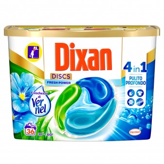 Dixan Discs Fresh Power 4in1 Detersivo per Lavatrice Freschezza Vernel - Confezione da 36 Capsule