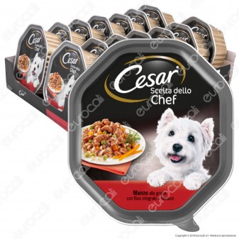 Cesar Scelta dello Chef per Cani con Manzo alla Griglia, Riso Integrale e Verdure - 14 Vaschette da 150g