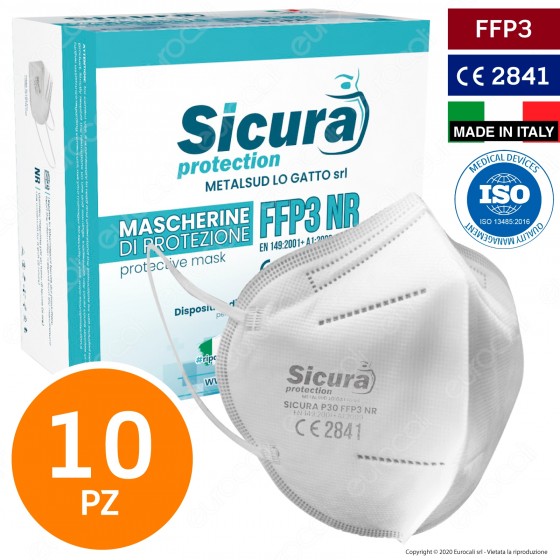 Sicura Protection 10 Mascherine Protettive Filtranti Monouso con Classe Protezione FFP3 in TNT Multistrato Sicura Protection 10 Mascherine Protettive Filtranti Monouso con Classe Protezione FFP3 in TNT Multistrato