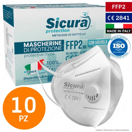 Sicura Protection 10 Mascherine Protettive Filtranti Monouso Protezione Certificata FFP2 con Valvola in TNT Multistrato Sicura Protection 10 Mascherine Protettive Filtranti Monouso Protezione Certificata FFP2 con Valvola in TNT Multistrato