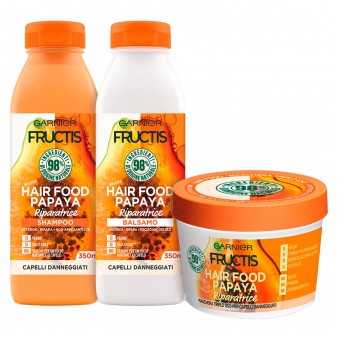 Garnier Fructis Kit Hair Food Papaya Shampoo Balsamo e Maschera - Confezione da 3 Pezzi
