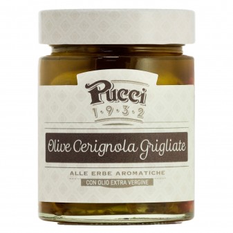 Pucci Olive Cerignola Grigliate e Denocciolate alle Erbe Aromatiche con Olio Extra Vergine di Oliva - Vasetto da 200g
