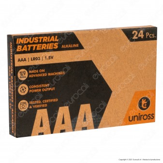 Uniross Pile Alcaline Industrial AAA / LR03 / Ministilo / 1,5V - Box da 24 Batterie