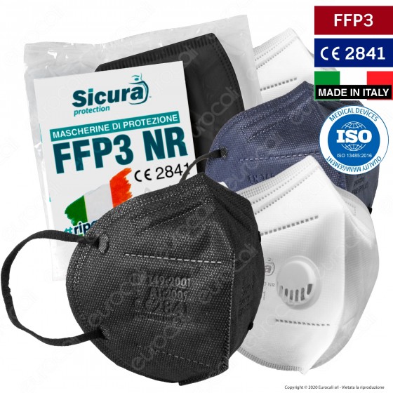 Sicura Protection Mascherina Filtrante Monouso in TNT Vari Colori Certificata FFP3 a Scelta Sicura Protection Mascherina Filtrante Monouso in TNT Vari Colori Certificata FFP3 a Scelta