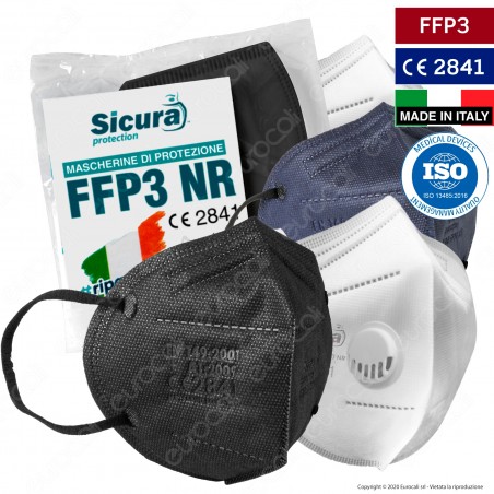 Sicura Protection Mascherina Filtrante Monouso in TNT Vari Colori Certificata FFP3 a Scelta