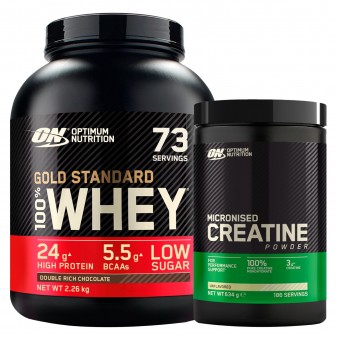 Optimum Nutrition Proteine Whey e Creatina Polvere Gold Standard 100% Whey Doppio Cioccolato 2,26kg Micronised Creatine 634g
