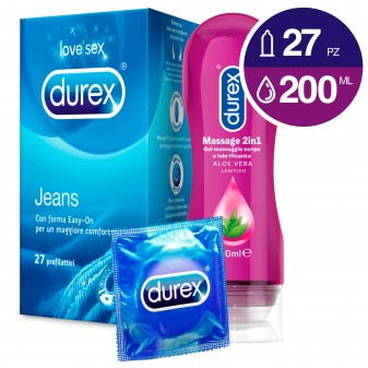 KIT Durex big pack Jeans 27 & Gel Massage 2in1 Aloe Vera 200ml