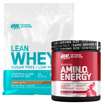 Optimum Nutrition Proteine e Aminoacidi Lean Whey Caffè Latte 740g e Amino Energy Frutta Mista 270g Senza Zucchero