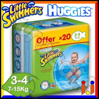 Huggies Little Swimmers Pannolino Costumino Taglia 3/4 (7-15 Kg) Box da 20 Pezzi