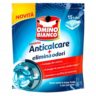 Omino Bianco Lavatrice Tabs Anticalcare Elimina Odori - Confezione da 15 Pastiglie