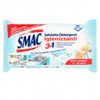 Smac Salviette Detergenti Igienizzanti 3in1 per Superfici - Confezione da 80 Salviettine