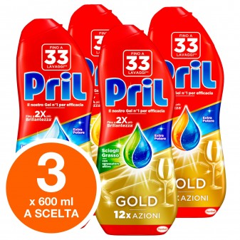 Pril Gel per Lavastoviglie 12 Azioni - Kit Composto da 3 Flaconi da