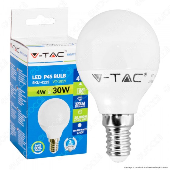 V-Tac VT-1819 Lampadina LED E14 4W MiniGlobo P45 - SKU 4123 / 4174 / 4124 V-Tac VT-1819 Lampadina LED E14 4W MiniGlobo P45 - SKU 4123 / 4174 / 4124