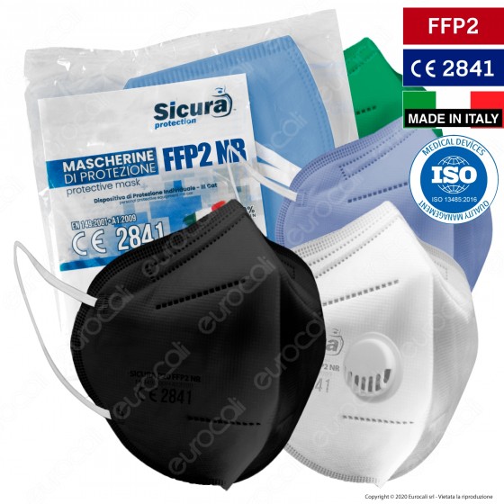 Sicura Protection Mascherina Filtrante Monouso in TNT Vari Colori Certificata FFP2 a Scelta Sicura Protection Mascherina Filtrante Monouso in TNT Vari Colori Certificata FFP2 a Scelta