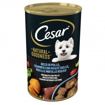 Cesar Natural Goodness Cibo per Cani con Pollo Patate Dolci Piselli e Mirtillo Rosso - Lattina da 400g